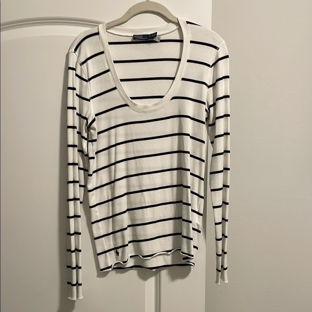 Ralph Lauren Women's Striped White and Black Top